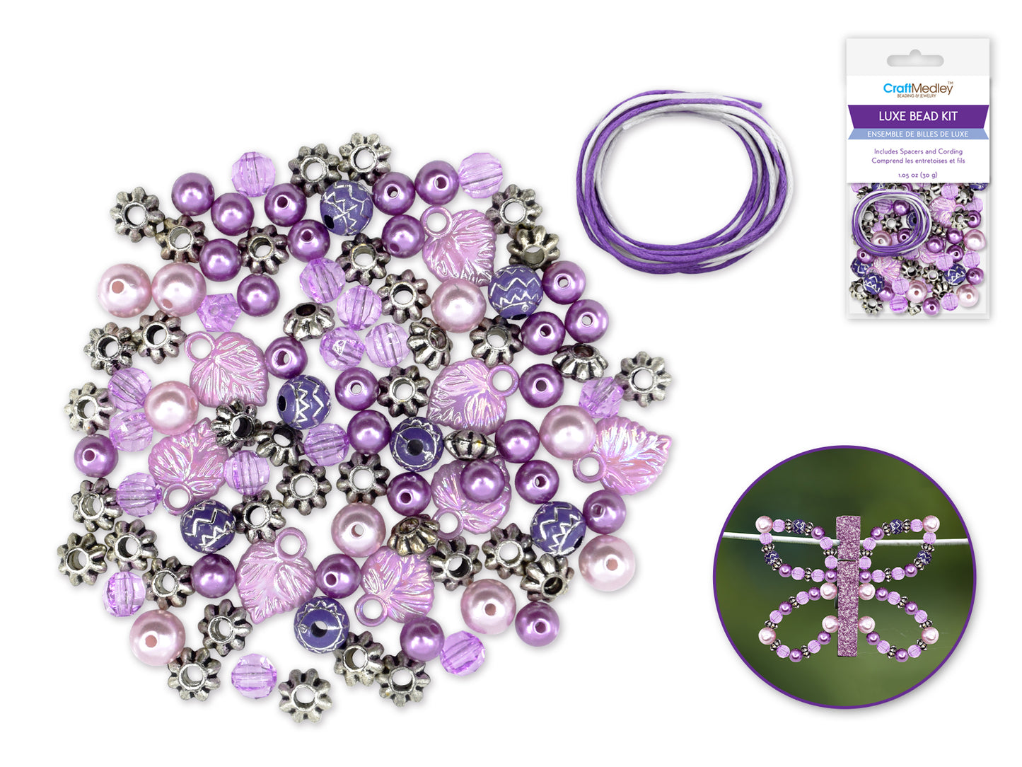 Acrylic Bead Kit: 30g Luxe Kit w/Spacers & Cording D) Purple