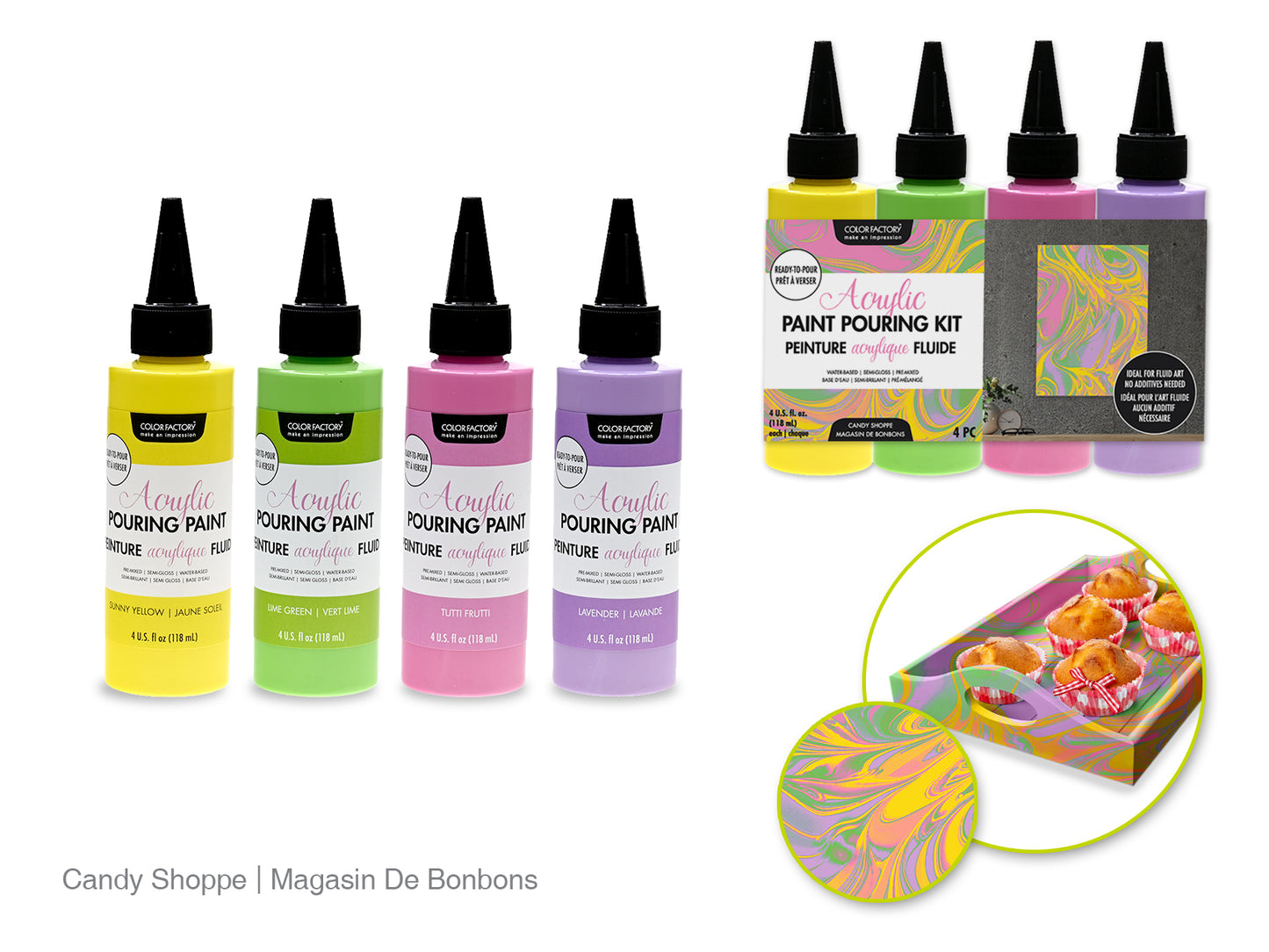 Color Factory: 4oz 4ct Acrylic Pouring Paint Kit~ Ready To Pour B) Candy Shoppe