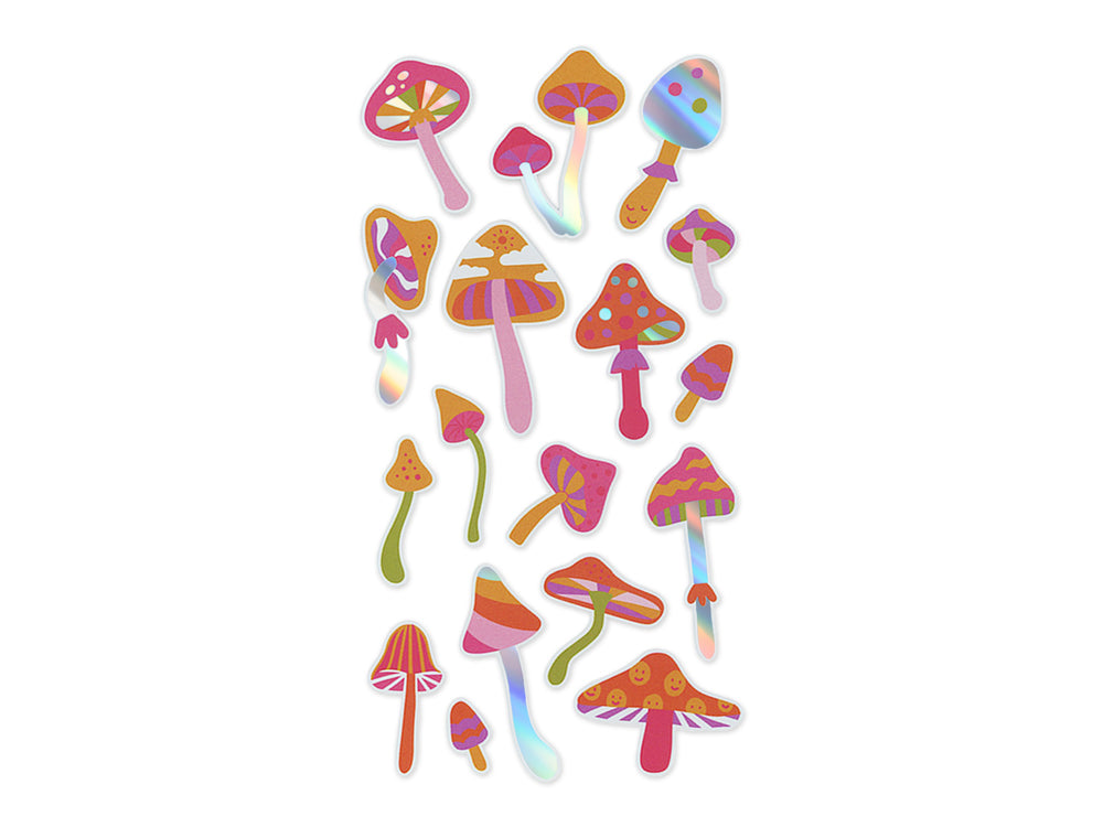 Paper Craft Sticker: 3.9"x7.5" Vinyl Holographic C) Mushroom