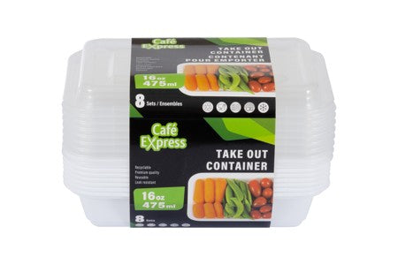 RECTANGULAR TAKE-OUT PP CONT. 475ml w/LID 8/PK