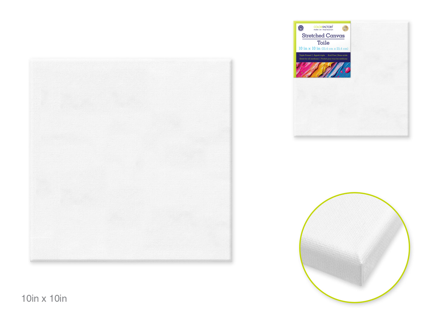 Stretch Artist Canvas: Square 10"x10" Primed Back-Stapled