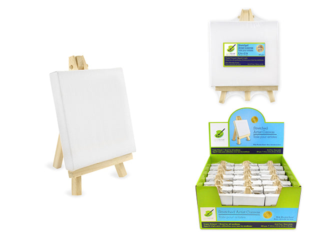 Stretch Artist Canvas: 3.94"x3.94" (10x10cm) on Wooden Easel in PDQ