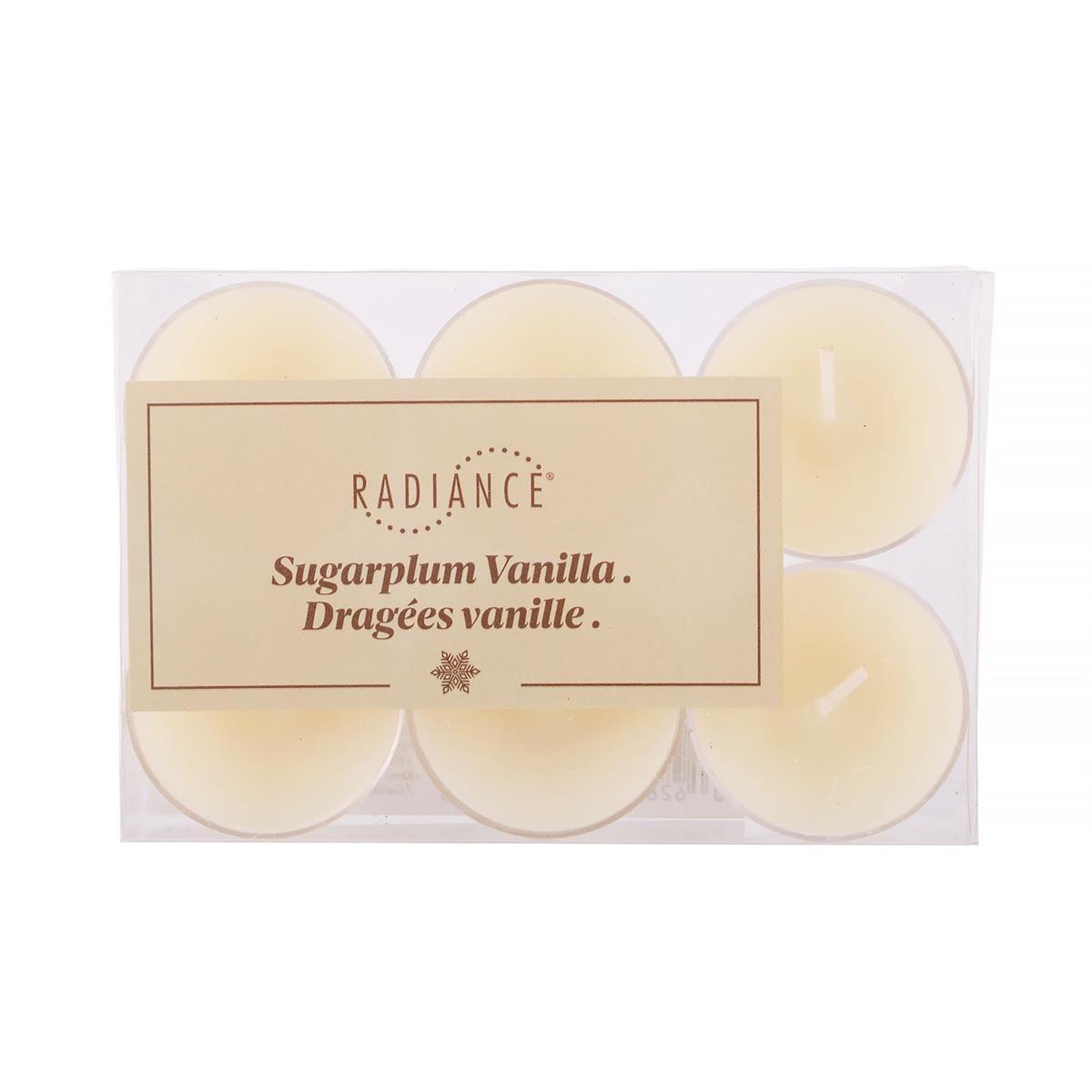 Radiance 6pk Scented Tealights, Sugarplum Vanilla, Clear Cup, PVC