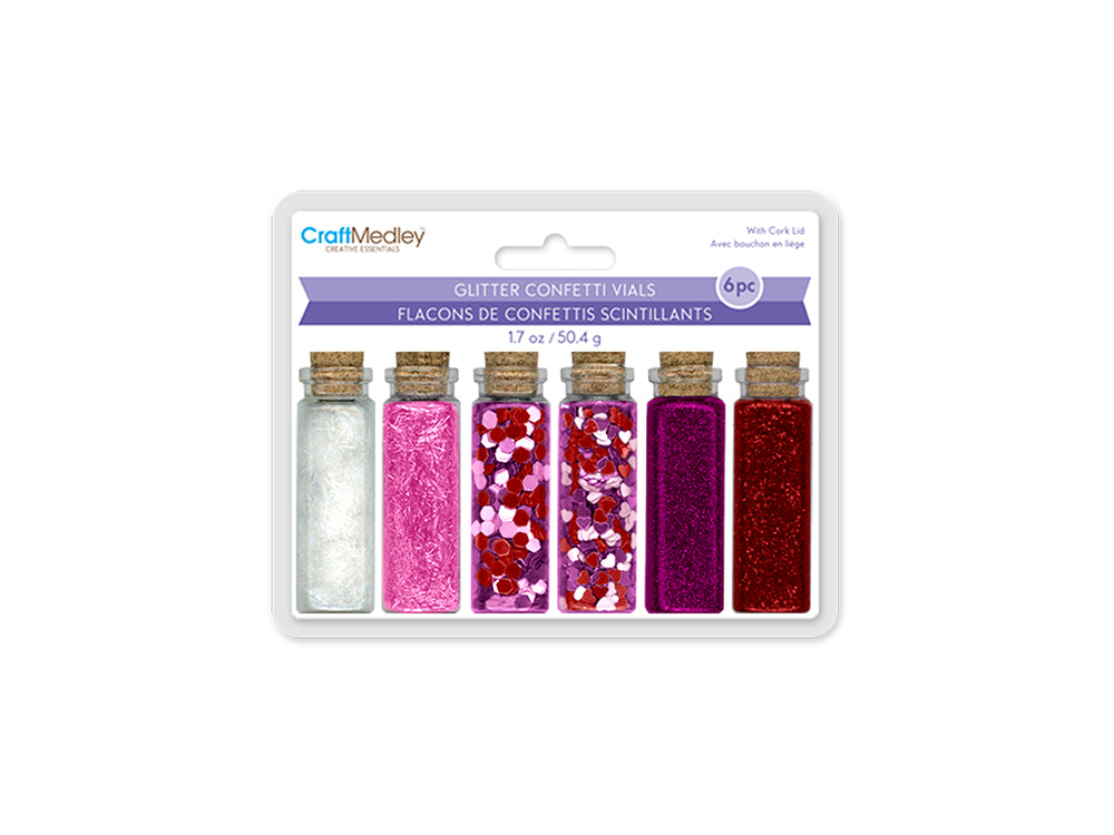 Craft Medley: 50.4g Glitter/Confetti Vials Asst w/Cork Lid (6x8.4g) C) Rouge