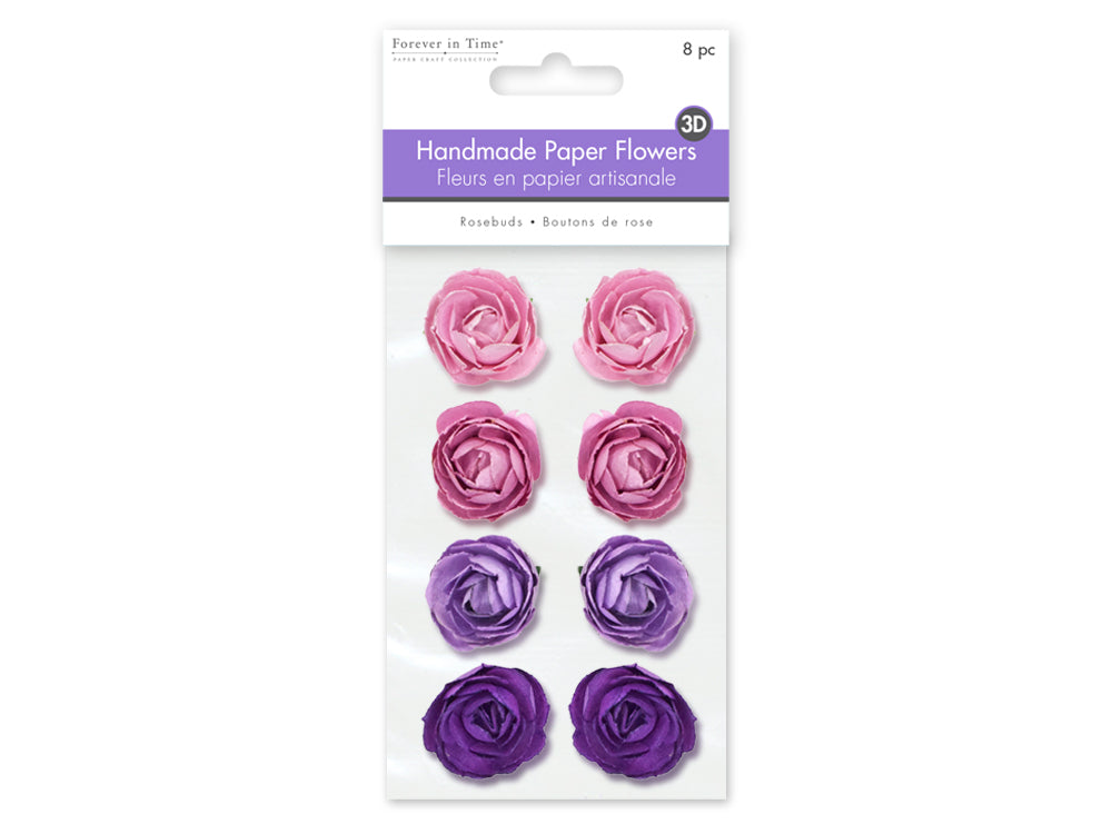 Floral Embellish: 1.1" Handmade Paper Rosebuds x8 D) Viola