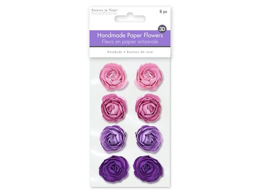 Floral Embellish: 1.1" Handmade Paper Rosebuds x8 D) Viola
