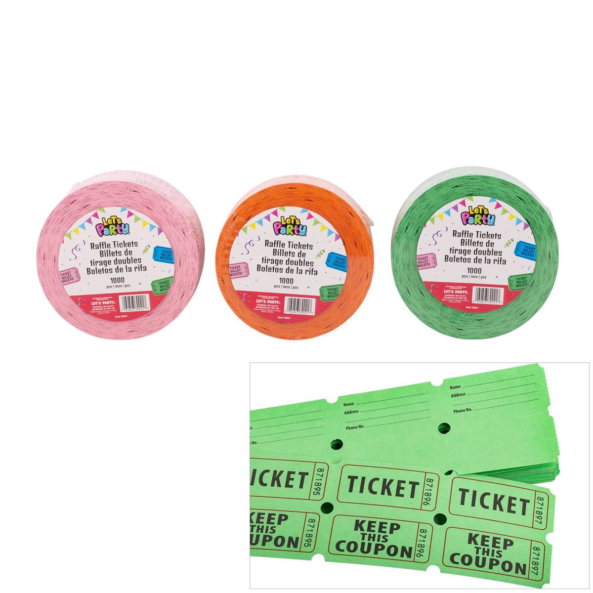LET'S PARTY 1000pcs Raffle Ticket 3 Colors