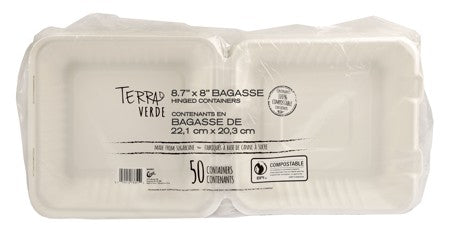HINGED BAGASSE CONTAINERS 8'' x 8'' 50/PK x 2/CS (1111598)