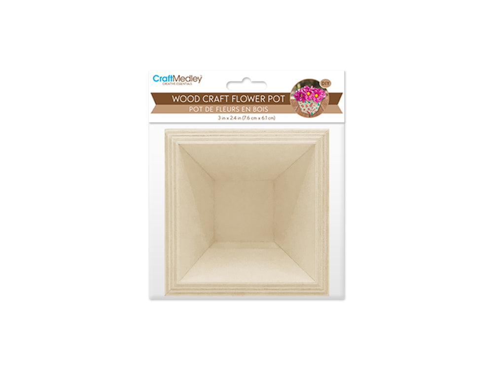 Wood Craft: 3"x2.4" Mini Square Flower Pot