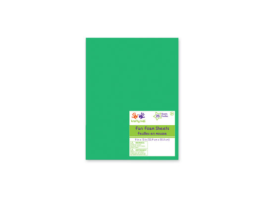 Fun Foam Sheets: One 9"x12" - 2mm(T) Barcoded Sheets C) Emerald Green