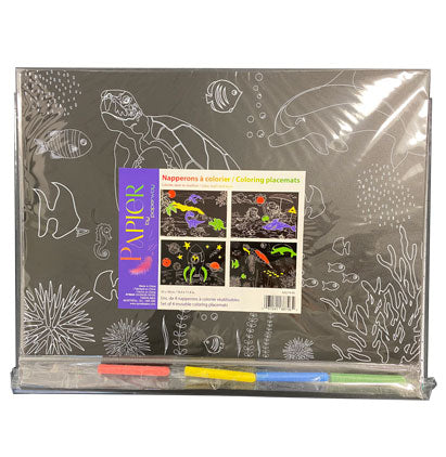 SET OF 4 COLORING PLACEMATS WITH CHALK - REUSABLE