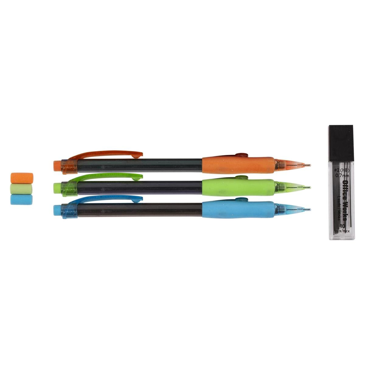 O.WKs. 3-Pc mechanical Pencils w/ Leads Set 0.7mm, b/c