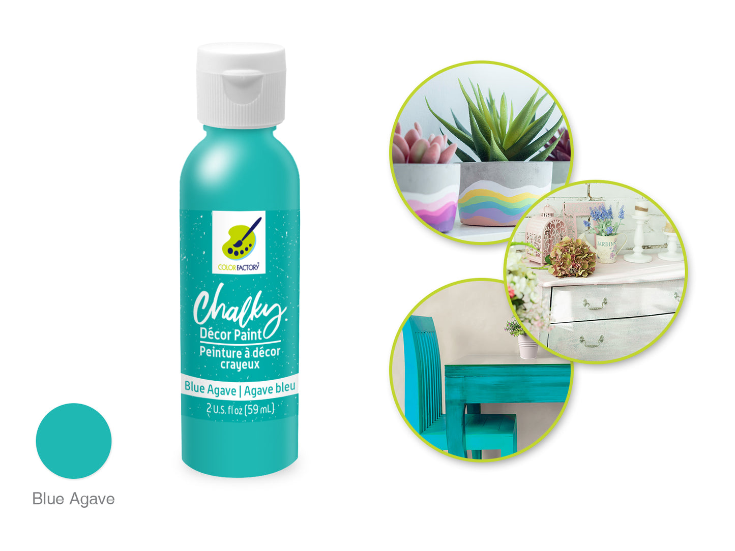 Color Factory: 2oz Chalky Decor Paint CD01-CD10 CD05) Blue Agave