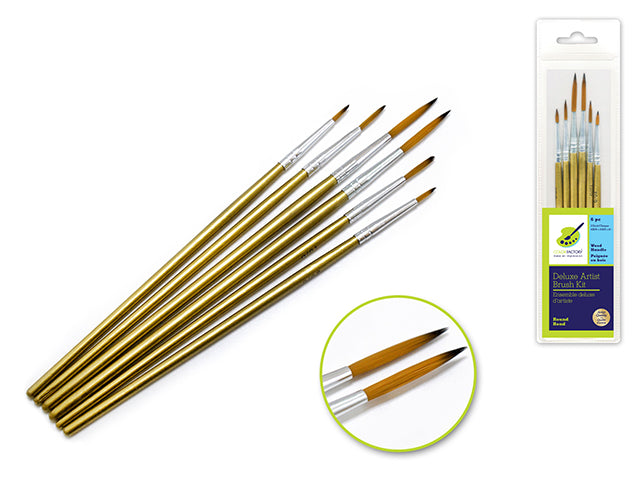 Artist Brush Set: Deluxe Nylon Round Kit x6 2ea#20/0+10/0+1 Wood Handle