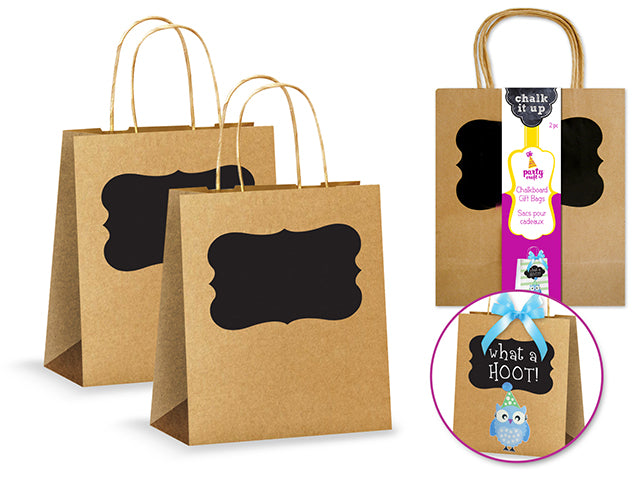 Party Craft: 8"x10"x4" Chalk-It-Up Gift Bags 2pk B) Kraft