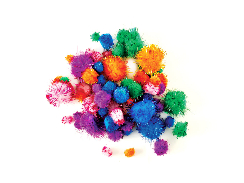 Krafty Kids: Pom-Poms Glitter Pack x75 Glamour Colors Asst Sizes