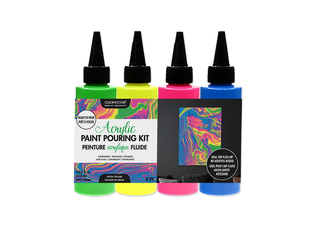 Color Factory: 4oz 4ct Acrylic Pouring Paint Kit~ Ready To Pour D) Neon Splash