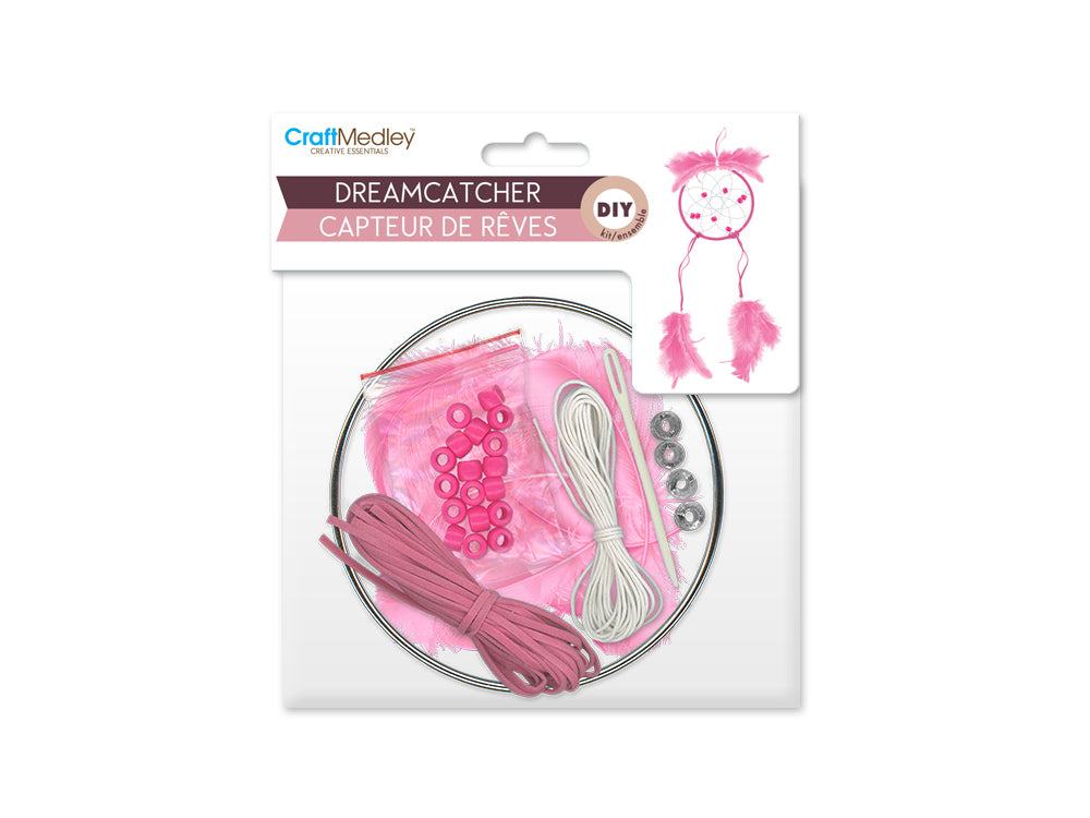 Craft Medley Kit: DIY 16.8"x4.8" Dream Catcher Kit I) Pink