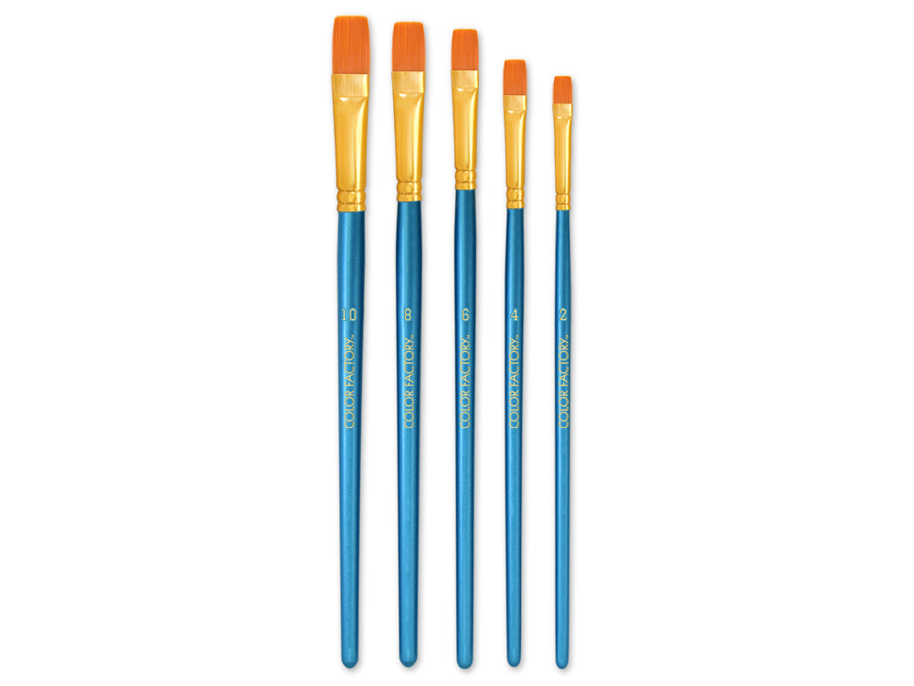 Artist Brush Set: Deluxe Taklon Brush Sets x5 Wood Handle E) Flat