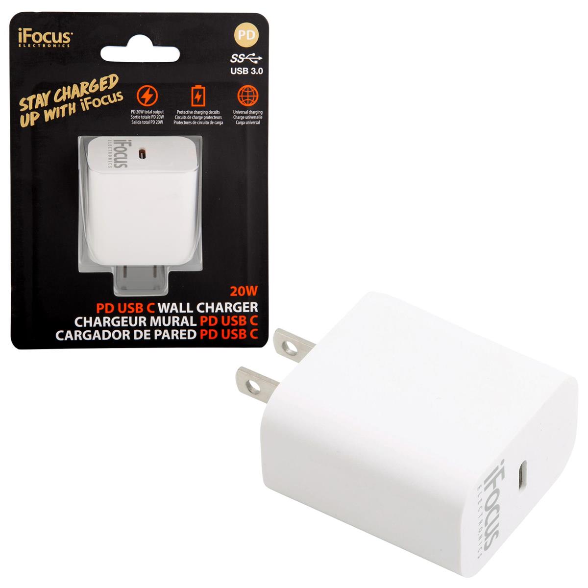 iFocus Type C 20W Wall Charger White, 5V-12V/3A-1.67A (cETLus 5019642)