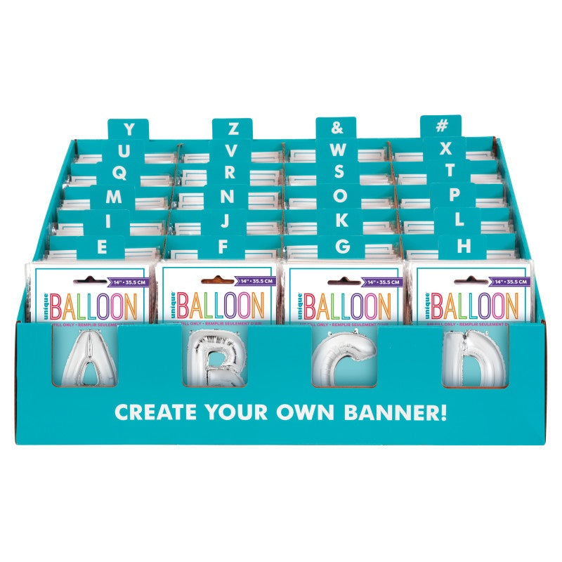 Silver Letter Foil Balloon Pre-Packed CDU Display  168pc