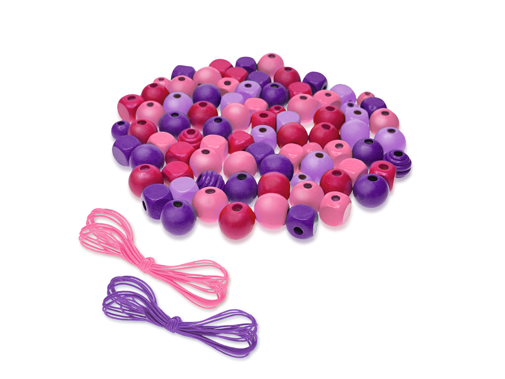 Wooden Bead Kit: 120g 4-Col x 4-Size in PVC Canister w/2x2m Elastic Cord B) Viola Mix