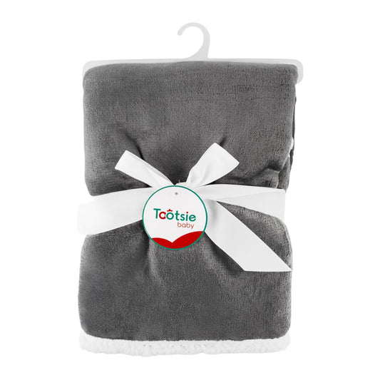 Tootsie Baby, Grey Fleece Blanket 30x40", w sherpa lining, hanger w tag