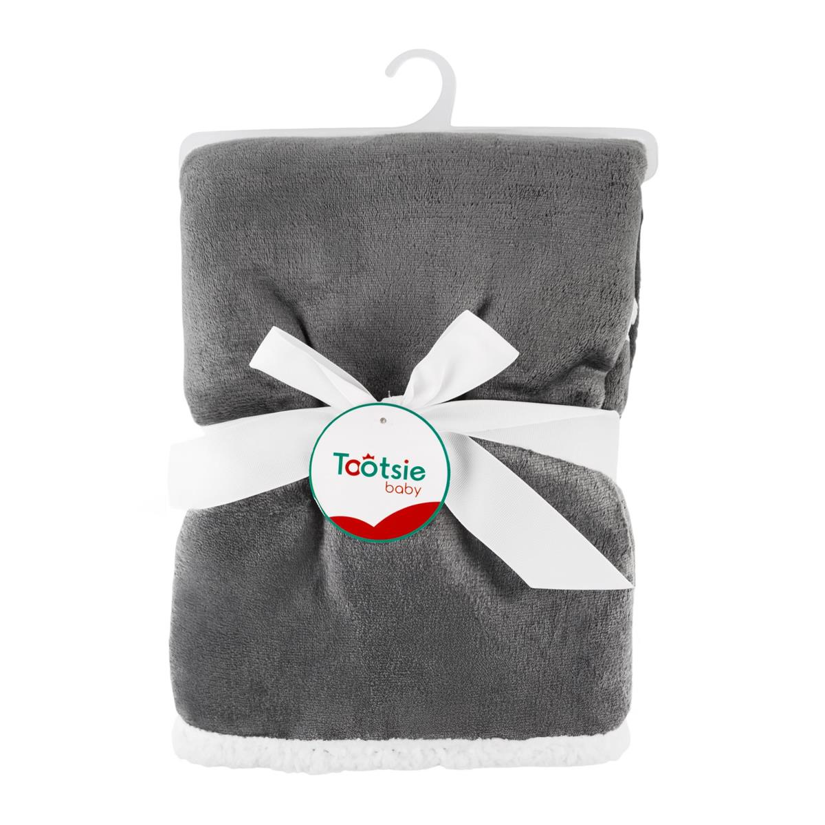 Tootsie Baby, Grey Fleece Blanket 30x40", w sherpa lining, hanger w tag
