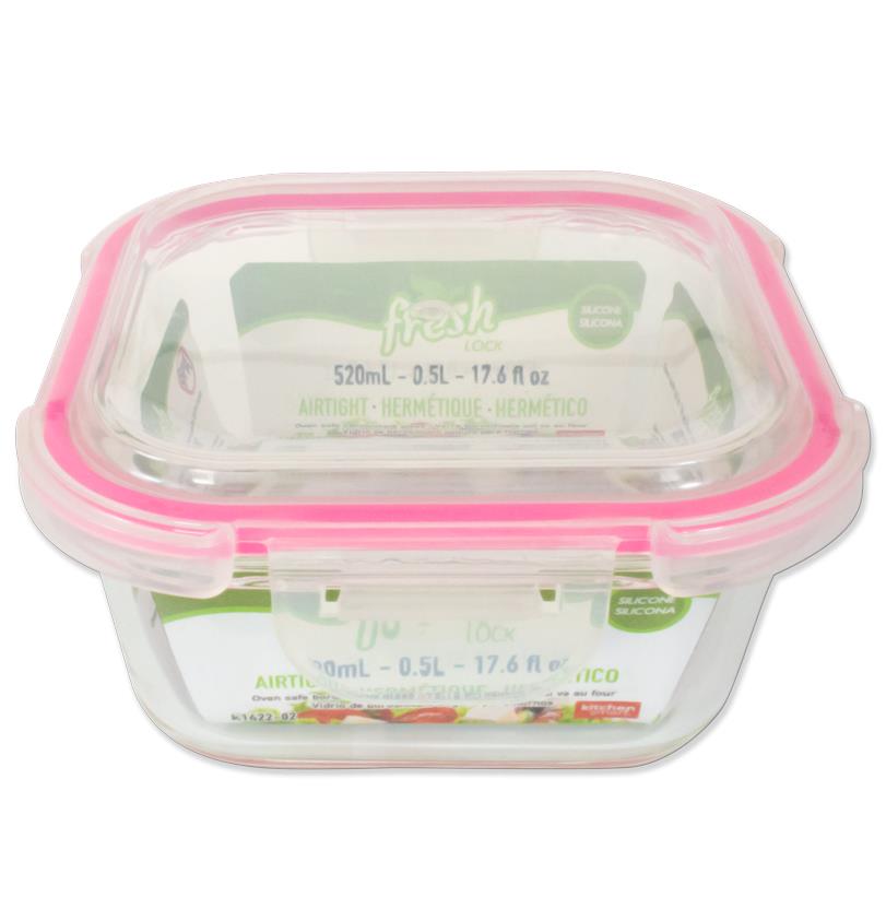 GLASS FOOD STORAGE CONTAINER SQUARE 520ML