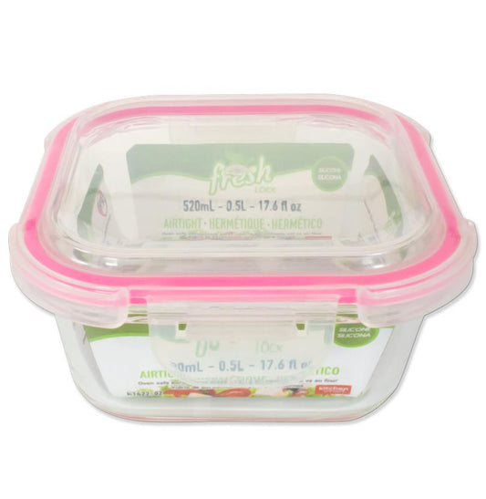 GLASS FOOD STORAGE CONTAINER SQUARE 520ML