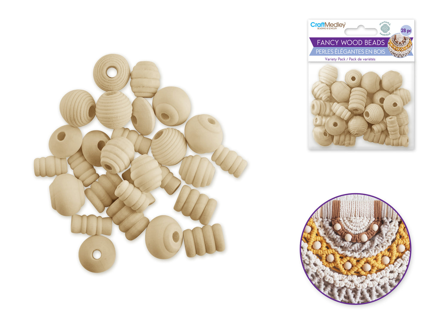 Craftwood: Asst Fancy Beads 28/pk Natural