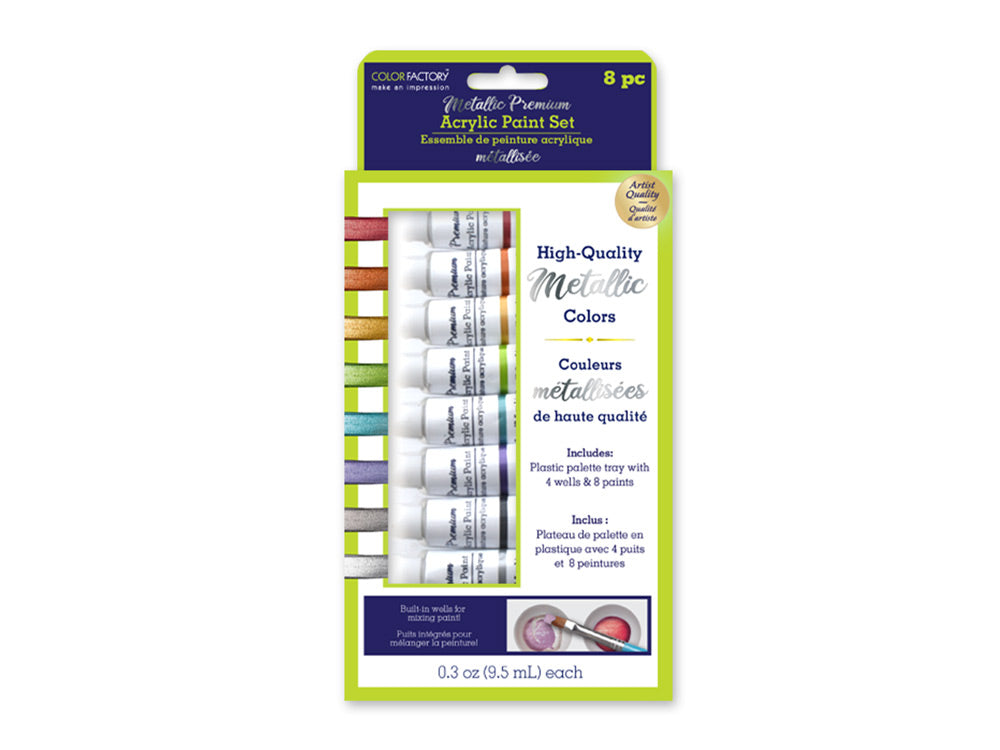 Color Factory: 76ml Premium Acrylic Specialty Paint Set 8x9.5ml Tubes A) Metallic