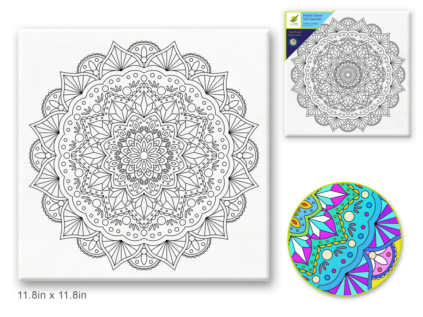 Stretch Artist Printed Canvas: 12"x12" Primed Back-Stapled L) Mandala