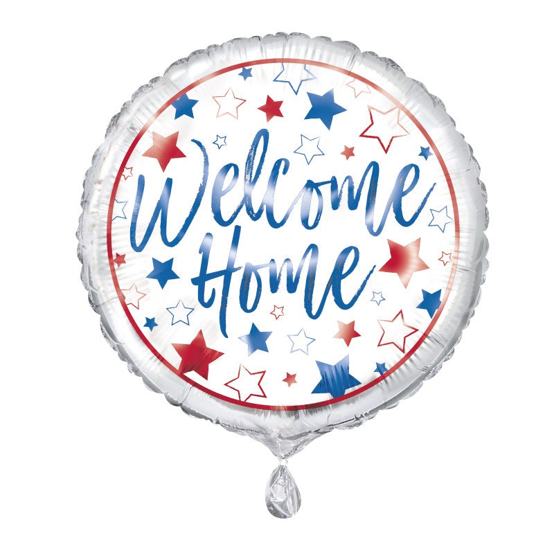 Helium filled - Red  White  Blue Welcome Home Round 18" Foil Balloon
