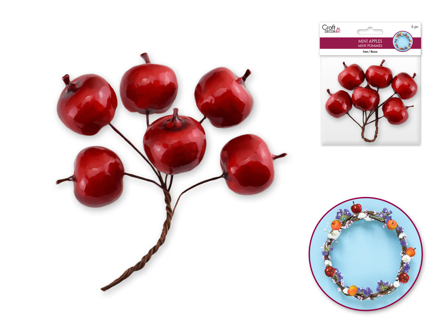 Craft Decor: 3cm Mini Apple Picks 6pc Foam Glossy A) Red Delicious