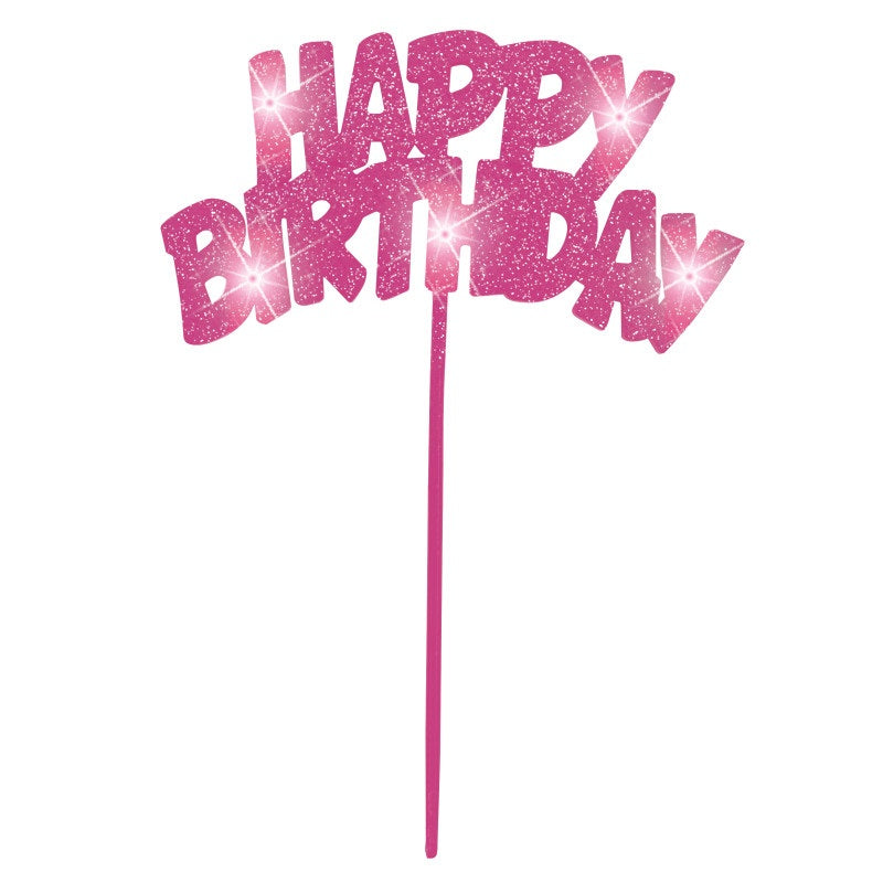 Pink Happy Birthday Flashing Pick Decoration