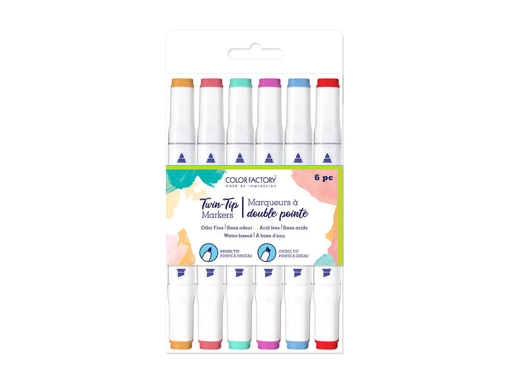 Color Factory: Water-Based Twin Markers Fine+Broad Tips 6pk F) Glamour