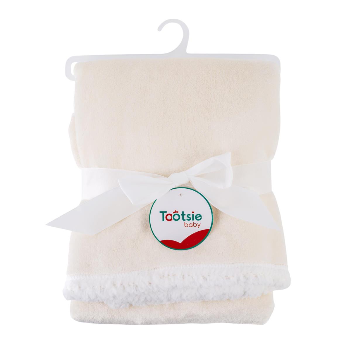 Tootsie Baby, Ivory Fleece Blanket 30x40", w sherpa lining, hanger w tag