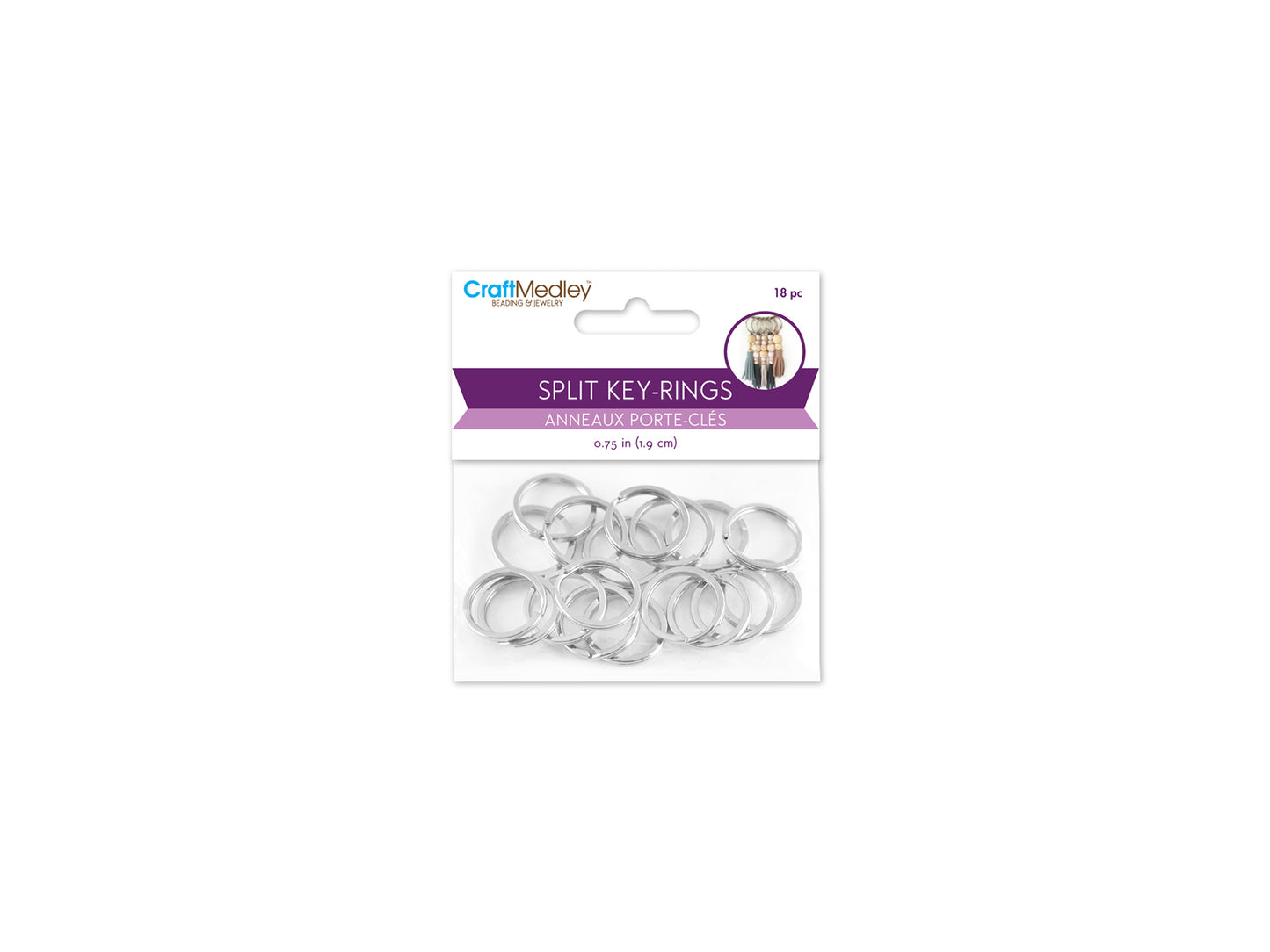 Jewelry Findings: 3/4" Split Key-Rings x18 Heavy Duty Silver