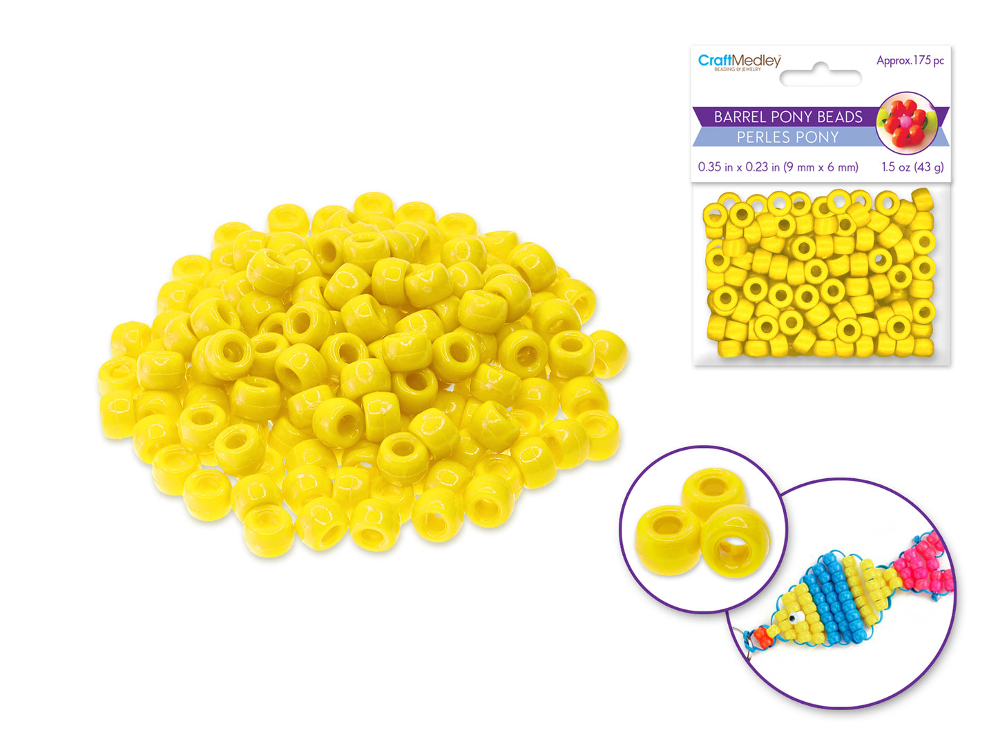 Pony Beads: 9mmx6mm Barrel Standard x175 F) Yellow