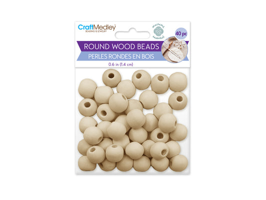 Wood Craft: Round Beads Natural C) 14mm 40pc