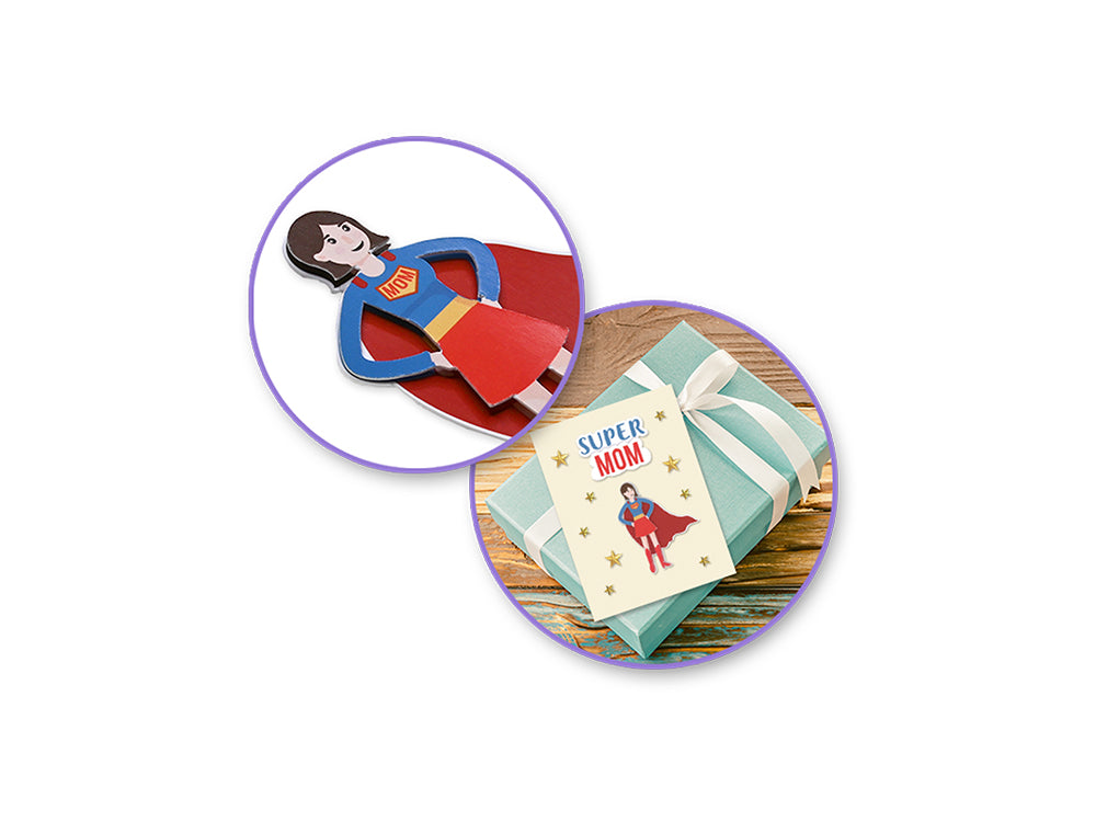 Handmade Sticker: 4.4"x7.5" 3D Themed Elements D) Super Mom