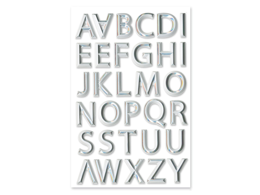 Paper Craft Sticker: 5.7"x9.8" 3D Alpha PVC B) White w/Silver Foil