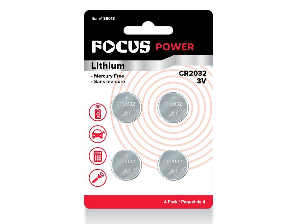Focus E. 4pcs. Coin Cell Battery CR2032 Lithium, Mercury Free, B/C