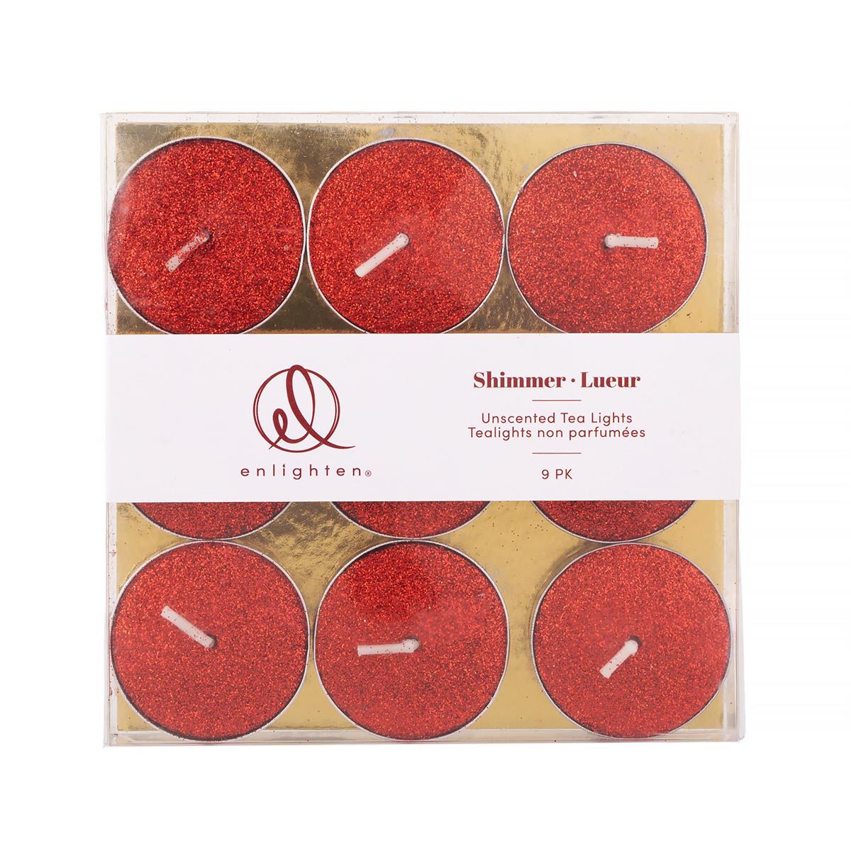 Enlighten 9pk Shimmer Red Tealight Candles, pvc box