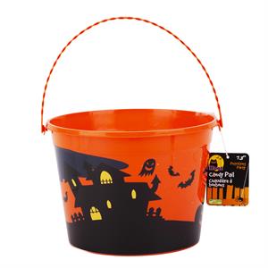 Hoot Hween 7.8" Plastic Pail w/ Witch Print, Orange, CHT