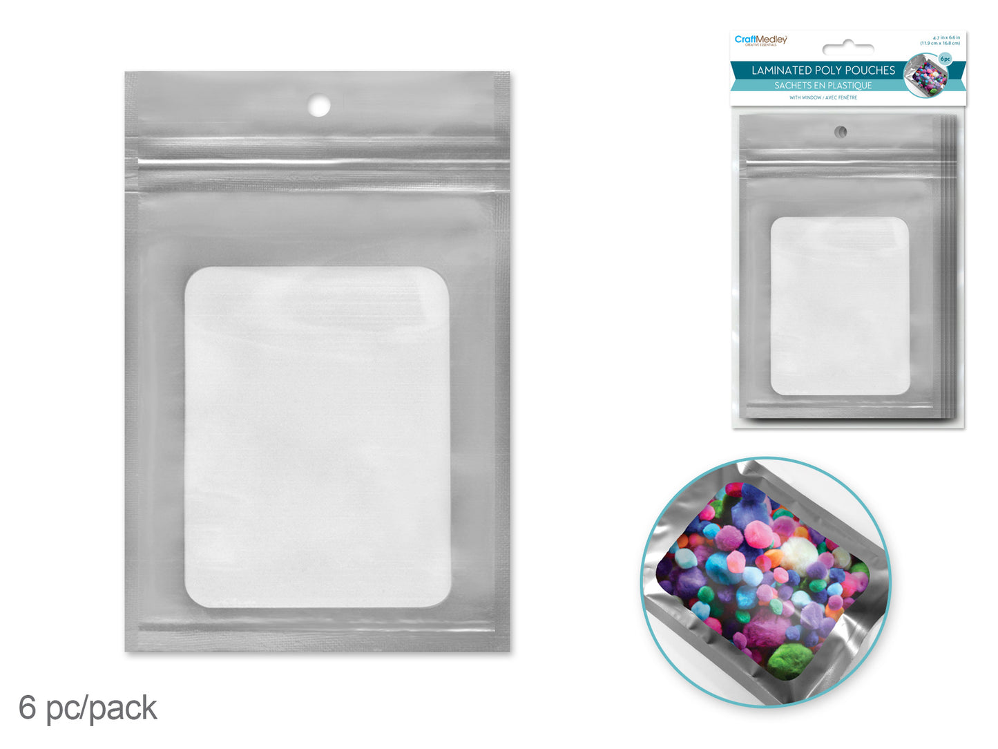 Craft Medley: Resealable Poly Pouches: 4.7" x 6.7" 6pc w/Window B) Silver