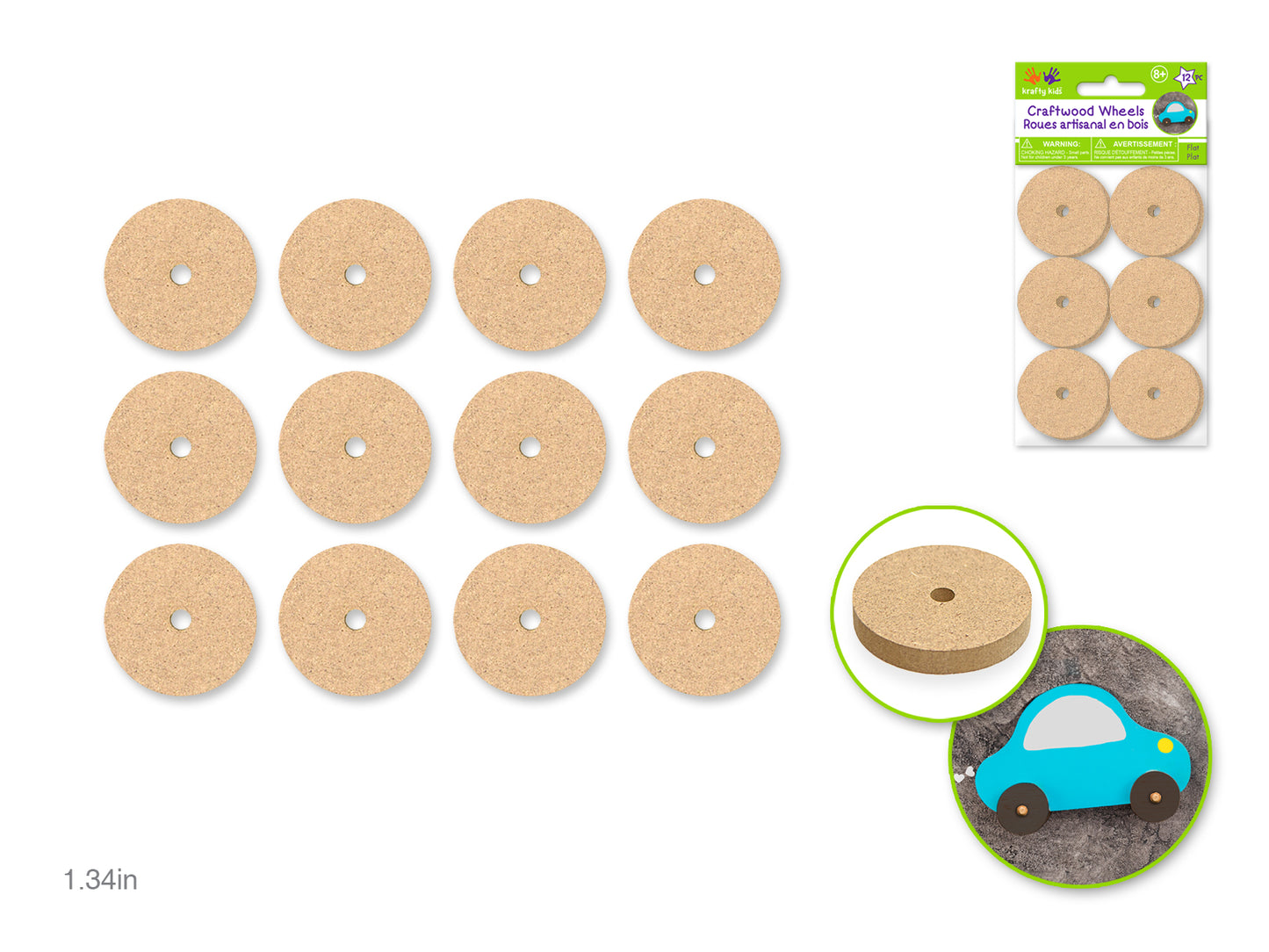 Craftwood: 1.34"x0.24" Wheel x12 Flat Natural MDF