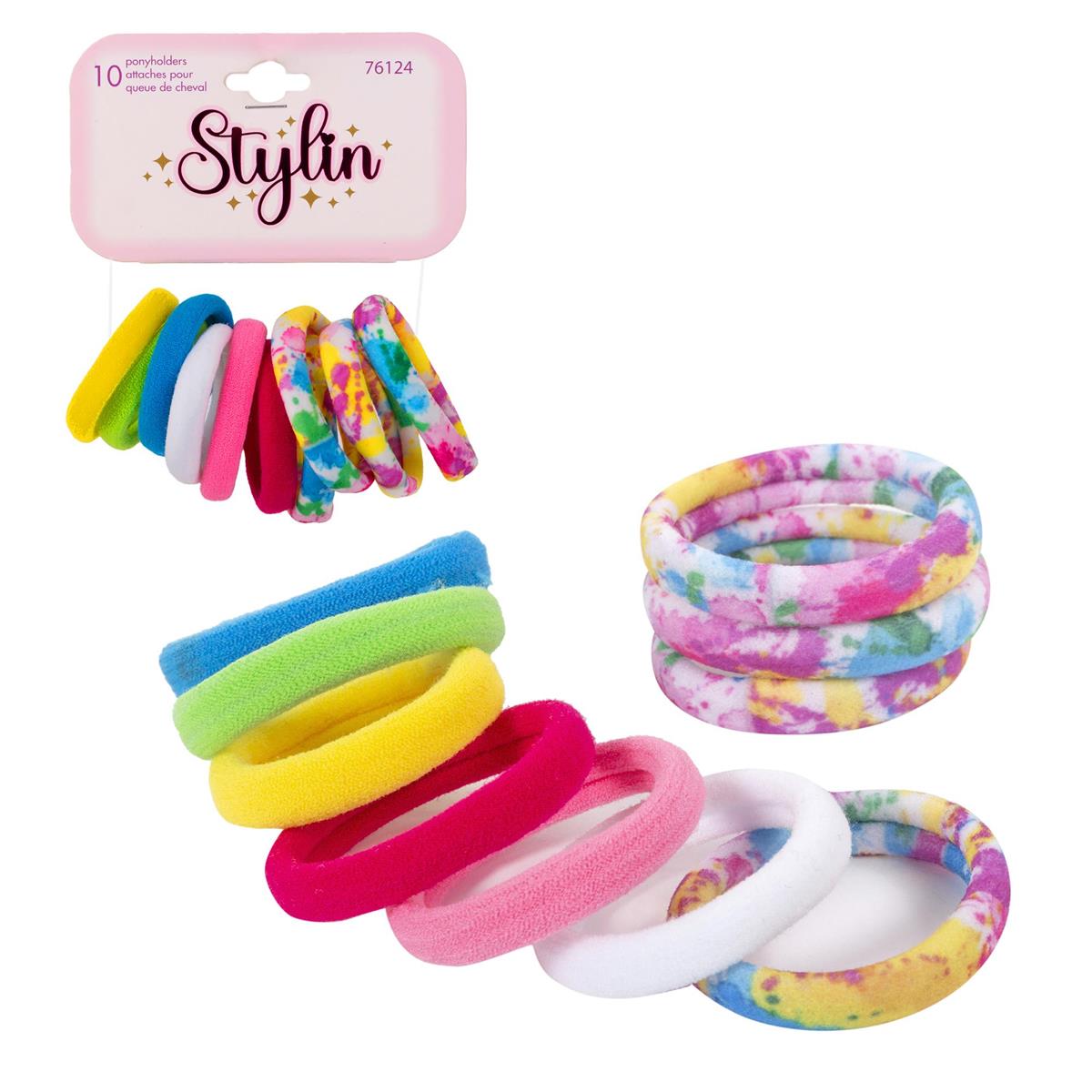 Stylin G, 10-pc Ponyholder 4 w tie-dye, clasp-free, hc