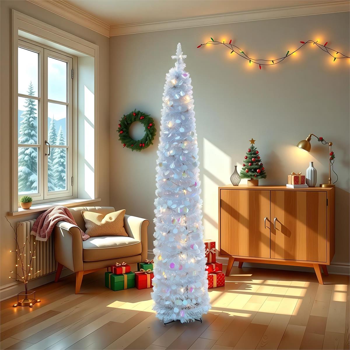 Deco N. 5ft Pop-Up Xmas Tree w/70 LED Lights, ETL, Opal, box